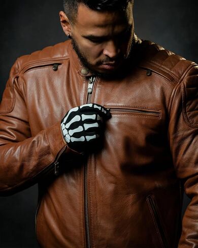 First Mfg Co - Crusader - Men's Motorcycle Biker Riding Brown Beige Leather Jacket Action Back Armor Pockets Vented in Saudi Arabia