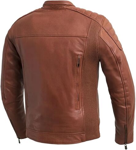 First Mfg Co - Crusader - Men's Motorcycle Biker Riding Brown Beige Leather Jacket Action Back Armor Pockets Vented in Saudi Arabia