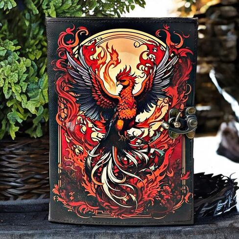 ANSAR HANDICRAFTS The Phoenix Grimoire – Handmade Leather Journal, Blank Spell Book of Shadows, Vintage Junk Journal, Gothic Sketchbook & Notebook with 200 Deckle Edge Pages – Gifts for Him & Her in Saudi Arabia