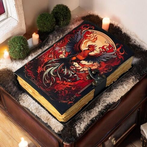 ANSAR HANDICRAFTS The Phoenix Grimoire – Handmade Leather Journal, Blank Spell Book of Shadows, Vintage Junk Journal, Gothic Sketchbook & Notebook with 200 Deckle Edge Pages – Gifts for Him & Her in Saudi Arabia