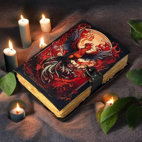 ANSAR HANDICRAFTS The Phoenix Grimoire – Handmade Leather Journal, Blank Spell Book of Shadows, Vintage Junk Journal, Gothic Sketchbook & Notebook with 200 Deckle Edge Pages – Gifts for Him & Her in Saudi Arabia