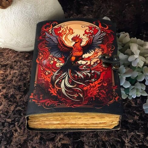 ANSAR HANDICRAFTS The Phoenix Grimoire – Handmade Leather Journal, Blank Spell Book of Shadows, Vintage Junk Journal, Gothic Sketchbook & Notebook with 200 Deckle Edge Pages – Gifts for Him & Her in Saudi Arabia