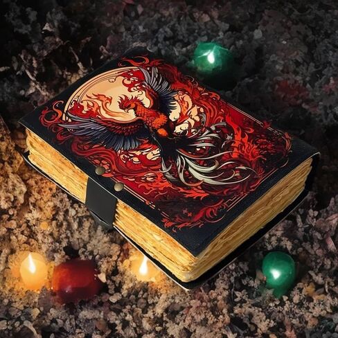 ANSAR HANDICRAFTS The Phoenix Grimoire – Handmade Leather Journal, Blank Spell Book of Shadows, Vintage Junk Journal, Gothic Sketchbook & Notebook with 200 Deckle Edge Pages – Gifts for Him & Her in Saudi Arabia