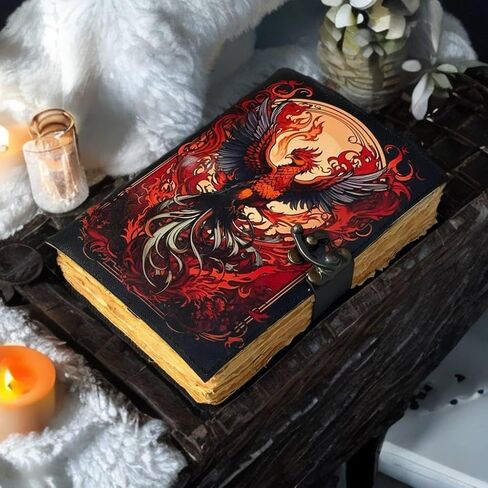 ANSAR HANDICRAFTS The Phoenix Grimoire – Handmade Leather Journal, Blank Spell Book of Shadows, Vintage Junk Journal, Gothic Sketchbook & Notebook with 200 Deckle Edge Pages – Gifts for Him & Her in Saudi Arabia