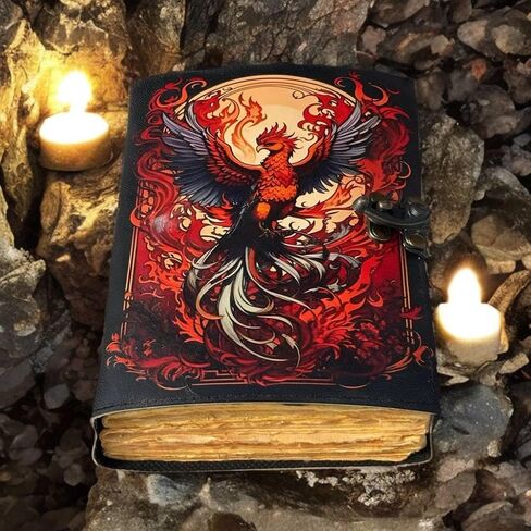ANSAR HANDICRAFTS The Phoenix Grimoire – Handmade Leather Journal, Blank Spell Book of Shadows, Vintage Junk Journal, Gothic Sketchbook & Notebook with 200 Deckle Edge Pages – Gifts for Him & Her in Saudi Arabia