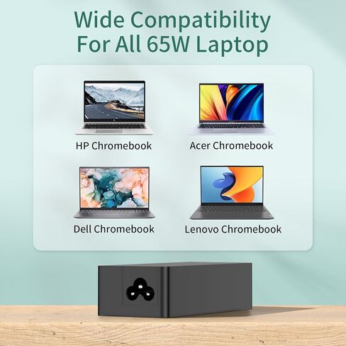شاحن USB-C للكمبيوتر المحمول - شاحن USB C بقدرة 100 واط، شحن سريع لأجهزة Lenovo وThinkPad وHP وAsus وAcer وMacBook وMSI ومحولات شواحن الكمبيوتر اللوحي Dell من النوع C سلك طاقة متوافق مع 90W 65W 45W PD 3.0 in Saudi Arabia