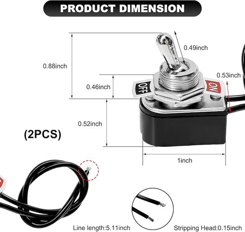 Heavy Duty Toggle Switch, 6A/125V 3A/250V SPST 2 Pin ON/Off Rocker Switch with 5.1" Wire Cables, Waterproof Marine Rocker Toggle Switches Replacement for Car Truck RV Boat in Saudi Arabia