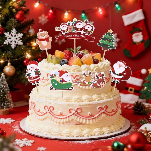 36 قطعة عيد الميلاد قطاعات الكيك كعكة القبعات العالية يختار عيد ميلاد سعيد مسواك أعلام لتزيين الكعكة لوازم الحفلات in Kuwait