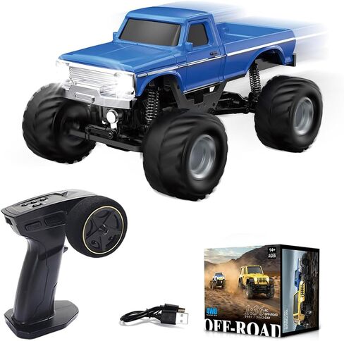 1/36 RC Mini Off-Road Car Model 3602 with Realistic LED Lights, 2.4G 4X4 Full Proportional Remote Control Truck Drift Car (RTR) - 60 Mins Runtime in Saudi Arabia