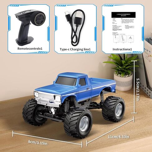 1/36 RC Mini Off-Road Car Model 3602 with Realistic LED Lights, 2.4G 4X4 Full Proportional Remote Control Truck Drift Car (RTR) - 60 Mins Runtime in Saudi Arabia