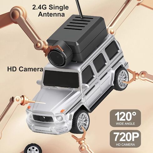 سيارة WLtoys Mini RC، سيارة الانجراف FPV RC بمقياس 1:64 مع كاميرا عالية الدقة 720 بكسل، تحكم في تطبيق واي فاي 2.4 جيجا هرتز مع ألعاب سباق صغيرة جيروسكوبية للمراهقين والبالغين (فضي) in Kuwait