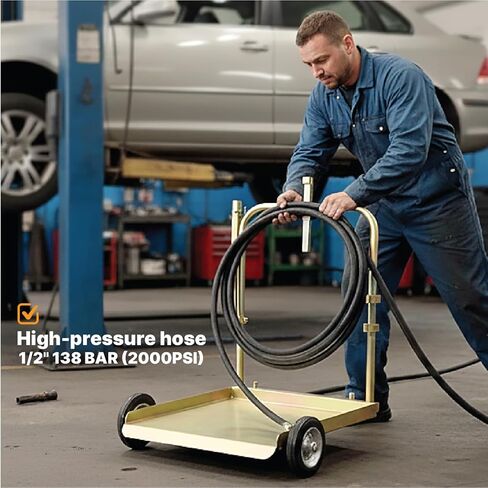 LAUCO Mobile Oil Pump Kit – 3:1 Air Operated Drum Pump for 55 Gallon Barrel, 870 PSI Pressure for SAE240 Oils/Fluids (Not for Gasoline or Diesel) (Full Kit + Retractable Air Hose) in Saudi Arabia