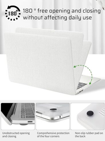 Seorsok Compatible with MacBook Air 13 Inch Case 2022 2021 2020 2019 2018 Release A1932 A2179 M1 A2337 Touch ID,Woven Elegant Leather Plastic Hard Shell Case with Keyboard Cover,Beige,No Cutout Design in Kuwait