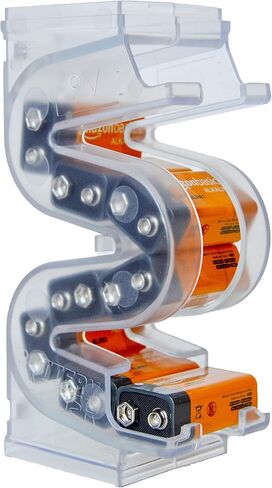 سلم البطارية (TM) حامل/تخزين بطارية 9 فولت شفاف - حقيبة تنظيم رأسية تحتوي على 10 بطاريات - قابلة للتكديس والتوسيع والتركيب على الحائط in Kuwait