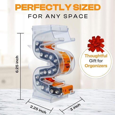 سلم البطارية (TM) حامل/تخزين بطارية 9 فولت شفاف - حقيبة تنظيم رأسية تحتوي على 10 بطاريات - قابلة للتكديس والتوسيع والتركيب على الحائط in Kuwait