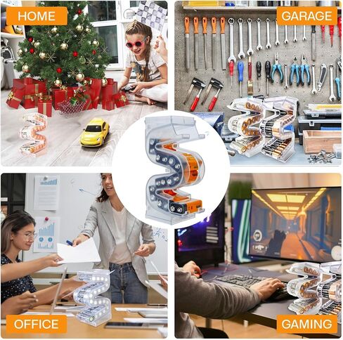 سلم البطارية (TM) حامل/تخزين بطارية 9 فولت شفاف - حقيبة تنظيم رأسية تحتوي على 10 بطاريات - قابلة للتكديس والتوسيع والتركيب على الحائط in Kuwait