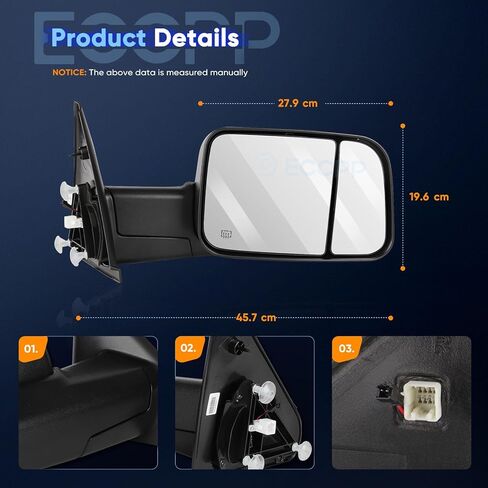 ECCPP Tow Mirrors Replacement fit for 2002-2008 for Dodge for Ram 1500 2500 3500 Tow Mirrors Power Heated Turn Signal Lights Pair Mirrors Driver Side and Passenger Side Manual Flip up in Saudi Arabia