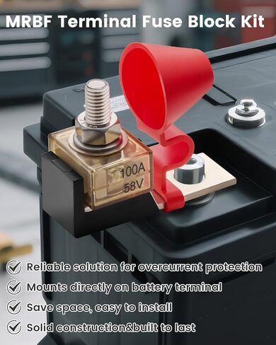 Battery Terminal Fuse Block Holder with 100A Fuse and Insulating Cap, MRBF Fuse Assembly, Terminal Mount for RV Boat Truck Solar Battery System, 58V DC Max in Saudi Arabia