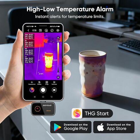 كاميرا GOYOJO الحرارية 25 هرتز لنظام Android، دقة عالية 256x192 IR، كاميرا تصوير حراري، هاتف محمول من النوع C تصوير حراري بالأشعة تحت الحمراء 8-14μm للإصلاح الكهربائي -20 درجة مئوية ~ 550 درجة مئوية in Kuwait