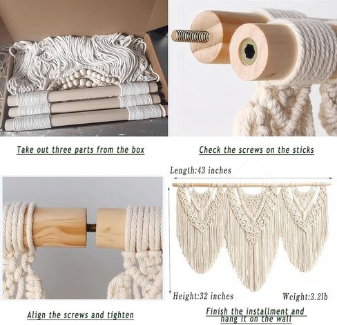 نسيج كبير مصنوع يدويًا من oiikain للتعليق على الحائط من Boho Macrame - فن ديكور منزلي منسوج بوهيمي أنيق لغرفة المعيشة وغرفة النوم وحفلات الزفاف in Kuwait