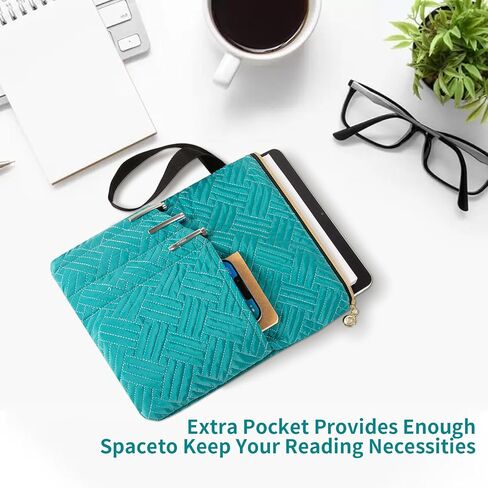 حافظة كتب بسحاب، وحقيبة أكمام للكتب، وحقيبة كتب بغلاف مقوى مع جيوب لأفراد العائلة والأصدقاء وهدايا محبي الكتب الأخرى (أزرق مخضر، 11 × 9 بوصة) in Kuwait