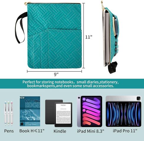 حافظة كتب بسحاب، وحقيبة أكمام للكتب، وحقيبة كتب بغلاف مقوى مع جيوب لأفراد العائلة والأصدقاء وهدايا محبي الكتب الأخرى (أزرق مخضر، 11 × 9 بوصة) in Kuwait