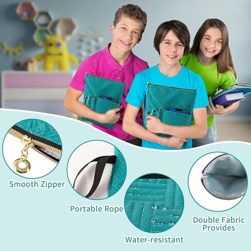 حافظة كتب بسحاب، وحقيبة أكمام للكتب، وحقيبة كتب بغلاف مقوى مع جيوب لأفراد العائلة والأصدقاء وهدايا محبي الكتب الأخرى (أزرق مخضر، 11 × 9 بوصة) in Kuwait