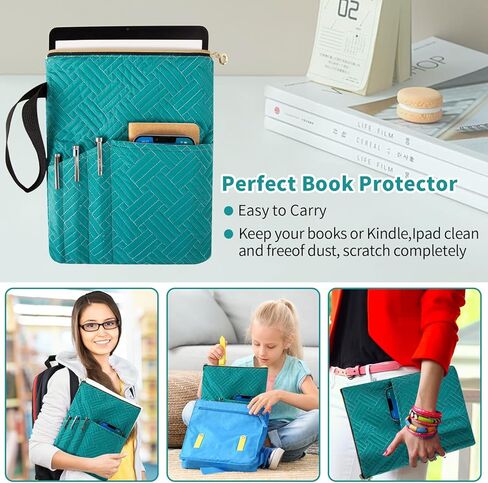 حافظة كتب بسحاب، وحقيبة أكمام للكتب، وحقيبة كتب بغلاف مقوى مع جيوب لأفراد العائلة والأصدقاء وهدايا محبي الكتب الأخرى (أزرق مخضر، 11 × 9 بوصة) in Kuwait