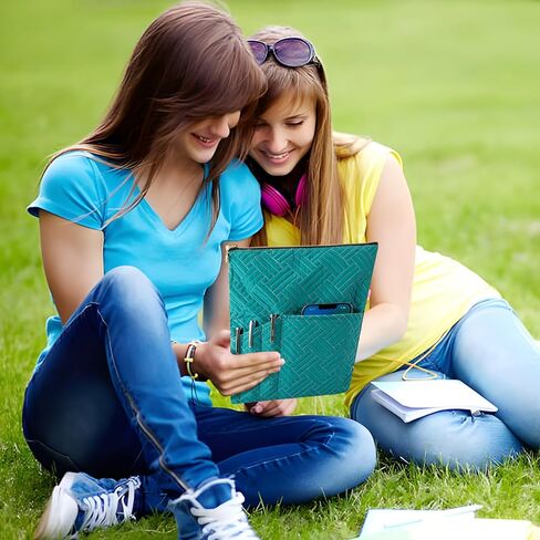 حافظة كتب بسحاب، وحقيبة أكمام للكتب، وحقيبة كتب بغلاف مقوى مع جيوب لأفراد العائلة والأصدقاء وهدايا محبي الكتب الأخرى (أزرق مخضر، 11 × 9 بوصة) in Kuwait