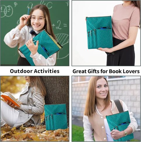 حافظة كتب بسحاب، وحقيبة أكمام للكتب، وحقيبة كتب بغلاف مقوى مع جيوب لأفراد العائلة والأصدقاء وهدايا محبي الكتب الأخرى (أزرق مخضر، 11 × 9 بوصة) in Kuwait