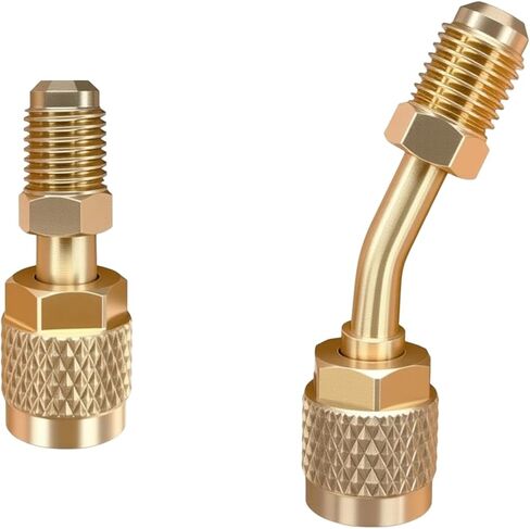 R410A Adapter for Mini Split System - 5/16" SAE Female to 1/4" SAE Male Flare Straight & Angled Adapter - R410a Charging Vacuum Port Adapters for Air Conditioner HVAC Refrigeration (Gold) in Saudi Arabia