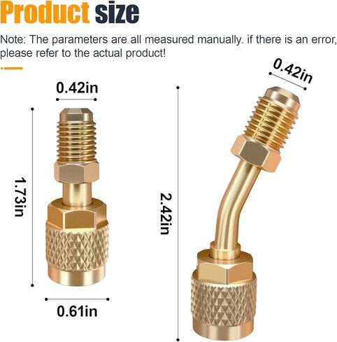 R410A Adapter for Mini Split System - 5/16" SAE Female to 1/4" SAE Male Flare Straight & Angled Adapter - R410a Charging Vacuum Port Adapters for Air Conditioner HVAC Refrigeration (Gold) in Saudi Arabia