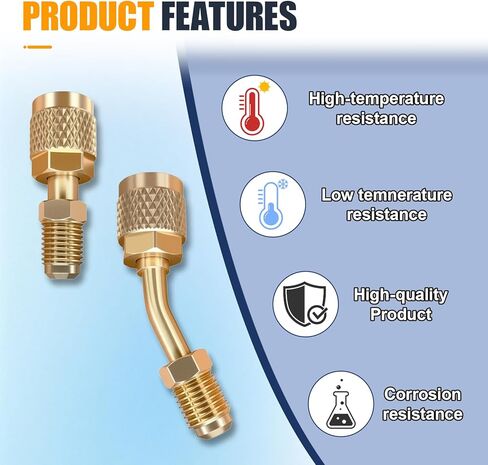 R410A Adapter for Mini Split System - 5/16" SAE Female to 1/4" SAE Male Flare Straight & Angled Adapter - R410a Charging Vacuum Port Adapters for Air Conditioner HVAC Refrigeration (Gold) in Saudi Arabia