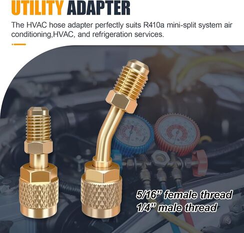 R410A Adapter for Mini Split System - 5/16" SAE Female to 1/4" SAE Male Flare Straight & Angled Adapter - R410a Charging Vacuum Port Adapters for Air Conditioner HVAC Refrigeration (Gold) in Saudi Arabia