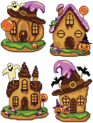 Counted Cross-Stitch Kit on Plastic Canvas with Halloween Patterns. 3 Allhallows Eve Ornaments Different Dimensions 111CS. Superb for Craft & Embroidery Amateurs in Kuwait