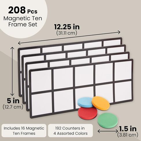 Bright Creations 4 Pack Giant Magnetic Ten Frames with 48 Math Counters, Magnet Frame for Classroom Learning in Saudi Arabia