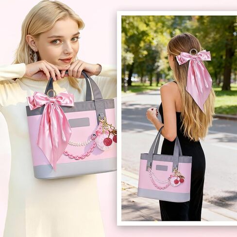 5PCS Tote Bag Decoration Kit Compatible with YETI Camino 20/35/50 Carryall Bogg Beach Tote Bags Carryall Bow & Pom Pom,Gold Chain Charms Accessories Cherry Charms for Women in Saudi Arabia