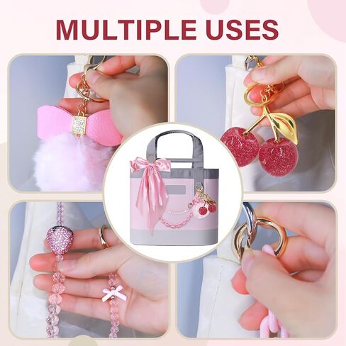 5PCS Tote Bag Decoration Kit Compatible with YETI Camino 20/35/50 Carryall Bogg Beach Tote Bags Carryall Bow & Pom Pom,Gold Chain Charms Accessories Cherry Charms for Women in Saudi Arabia
