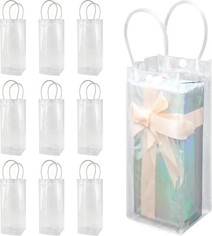 RJTLPNK Clear Gift Bags with Handles Bulk, 10PCS Medium L7.87xW3.14xH7.87Inches Holiday Gift Bags for Christmas, Versatile 5 Senses Gift Bag for Women & Kids in Saudi Arabia