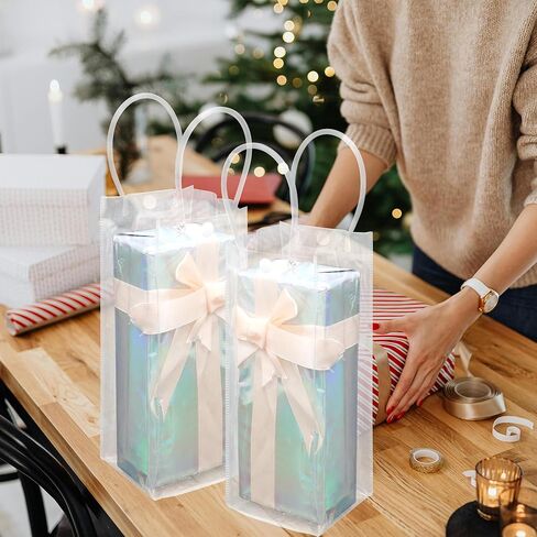 RJTLPNK Clear Gift Bags with Handles Bulk, 10PCS Medium L7.87xW3.14xH7.87Inches Holiday Gift Bags for Christmas, Versatile 5 Senses Gift Bag for Women & Kids in Saudi Arabia