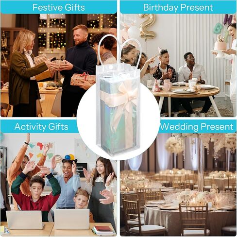 RJTLPNK Clear Gift Bags with Handles Bulk, 10PCS Medium L7.87xW3.14xH7.87Inches Holiday Gift Bags for Christmas, Versatile 5 Senses Gift Bag for Women & Kids in Saudi Arabia