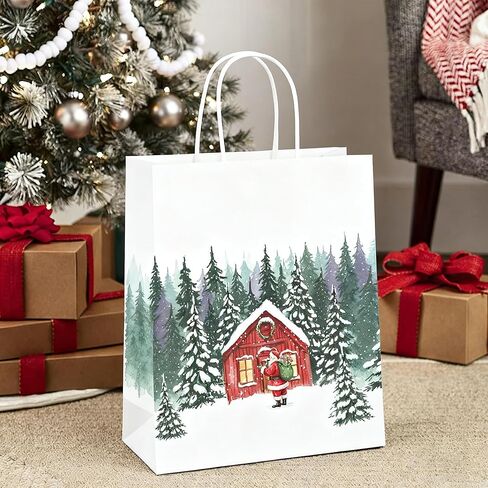 KAOTPO Christmas Gift Bags with Handles - 24 Large Bulk Kraft Gift Bag for Xmas Presents Holiday Party Favors and Decor Supplies - 3 Designs(13"x10.4"x5.7") in Saudi Arabia