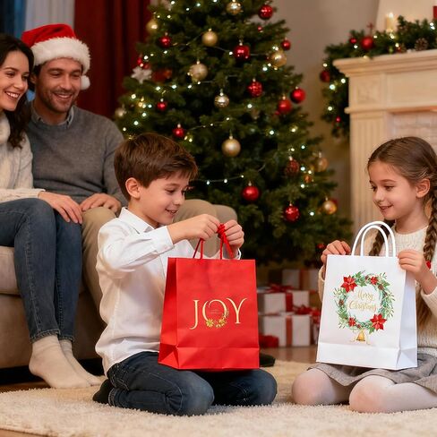 KAOTPO Christmas Gift Bags with Handles - 24 Large Bulk Kraft Gift Bag for Xmas Presents Holiday Party Favors and Decor Supplies - 3 Designs(13"x10.4"x5.7") in Saudi Arabia