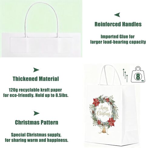 KAOTPO Christmas Gift Bags with Handles - 24 Large Bulk Kraft Gift Bag for Xmas Presents Holiday Party Favors and Decor Supplies - 3 Designs(13"x10.4"x5.7") in Saudi Arabia