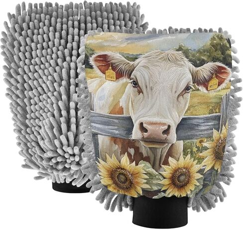 AIXIWAWA Car Wash Mitt Washing Glove Cow in Farm Print Scratch Free Water Absorbent 2 Pack Large in Saudi Arabia