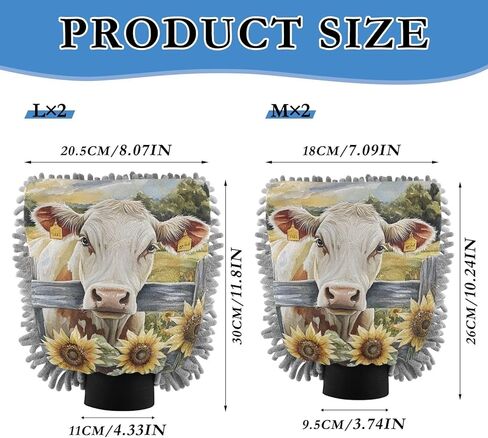 AIXIWAWA Car Wash Mitt Washing Glove Cow in Farm Print Scratch Free Water Absorbent 2 Pack Large in Kuwait
