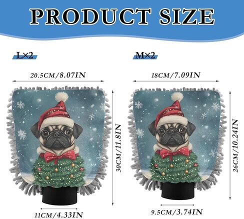 AIXIWAWA Car Wash Mitt Washing Glove Christmas Pug Print Scratch Free Water Absorbent 2 Pack Medium in Saudi Arabia