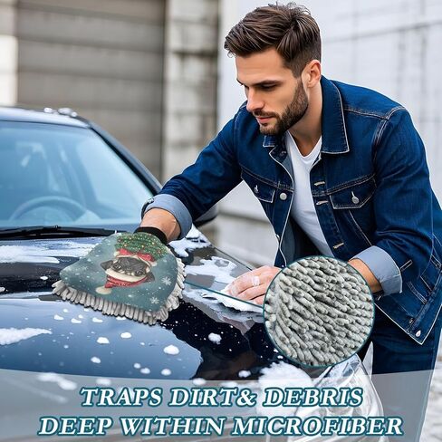 AIXIWAWA Car Wash Mitt Washing Glove Christmas Pug Print Scratch Free Water Absorbent 2 Pack Medium in Saudi Arabia