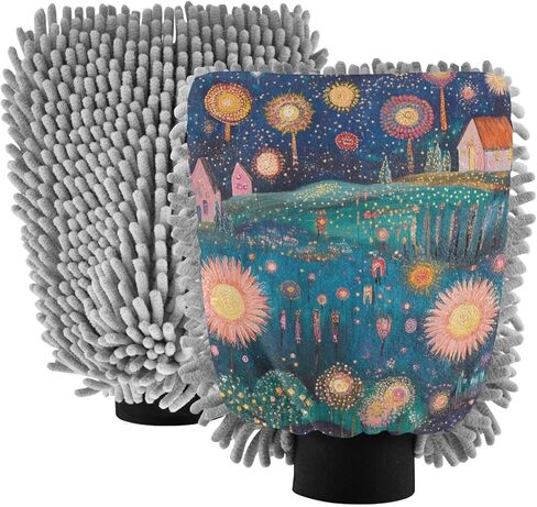 AIXIWAWA Car Wash Mitt Washing Glove Fairy Landscape Print Scratch Free Water Absorbent 2 Pack Large in Saudi Arabia