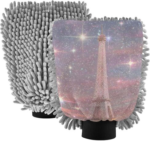 AIXIWAWA Fantastic Eiffel Print Car Wash Mitt Washing Glove Scratch Free Water Absorbent 2 Pack Large in Saudi Arabia
